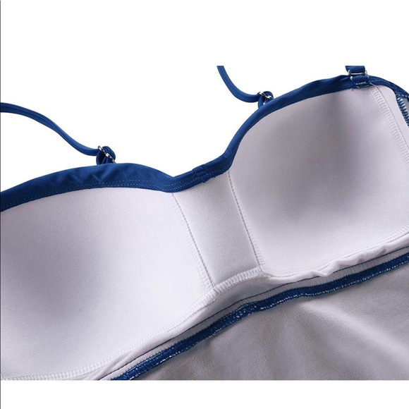 Women's Tankini Top Front Twist Swimsuit Ruched Bathing Suit Top Balakan Blue - Picture 2 of 4